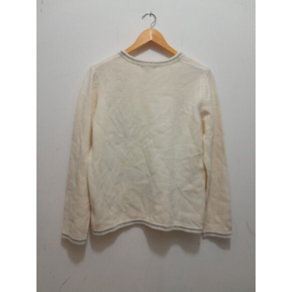 Vintage Womens 3D Santa And Reindeer Holiday Christmas Sweater Ivory Size L - Picture 8 of 11